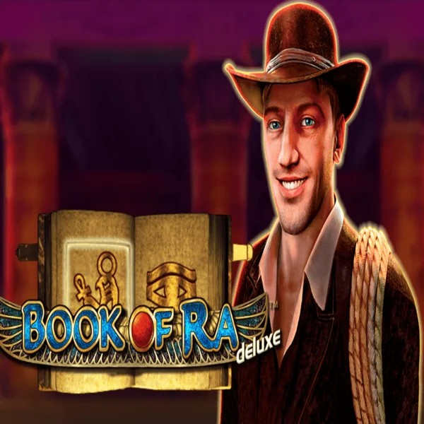 Book of Ra Deluxe online game logo by Novomatic on holly-win.eu