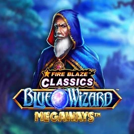Fire Blaze Blue Wizard Megaways slot logo by Rarestone Gaming at Hollywin Casino